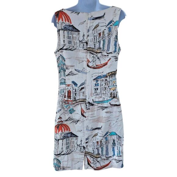 Venice-Inspired Sleeveless Shift Dress City scape Print gondola elegant chic - Picture 2 of 10